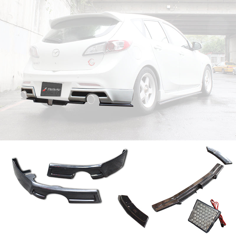 K款三片式後下定風翼+LED 2010-2012 Mazda 3 5門