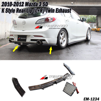 K款三片式後下定風翼+LED 2010-2012 Mazda 3 5門